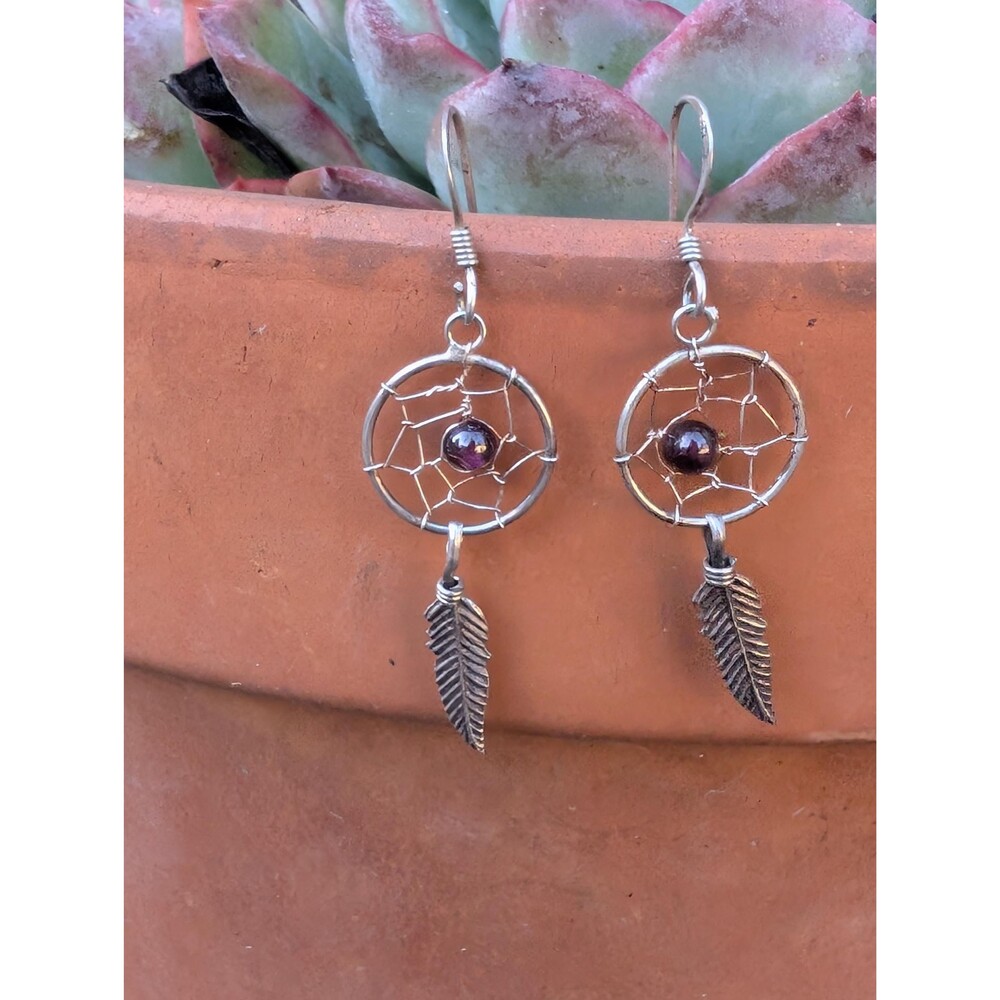 Vintage Sterling Dreamcatcher Earrings, Southwestern Jewelry